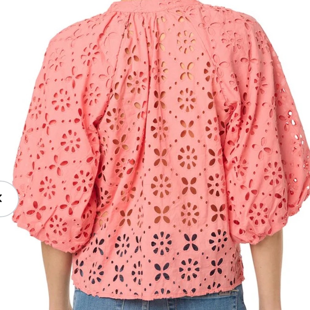 Joe’s Jeans 100% Cotton Eyelet Lace Blousen Sleeve Top, Peach Pink, NWOT, Size L - Picture 4 of 9
